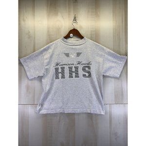 Vintage Harrison Hawks HHS Womens Gray Graphic T Shirt Single Stitch Large-8813